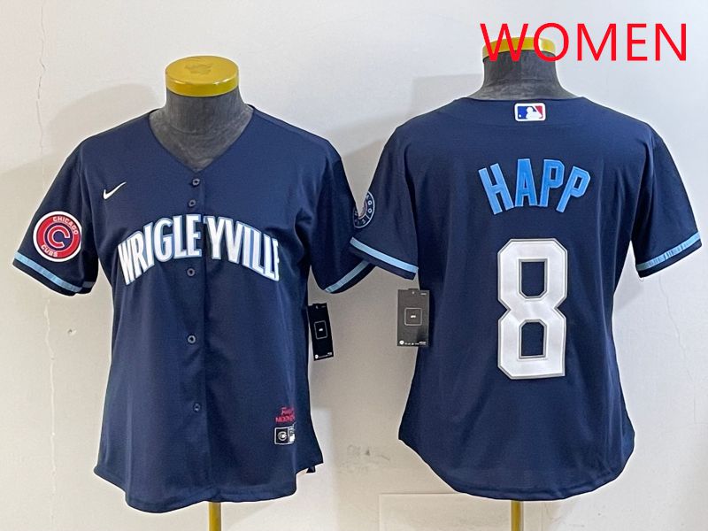 Women Chicago Cubs #8 Happ Blue City Edition Game 2025 Nike MLB Jersey style 2